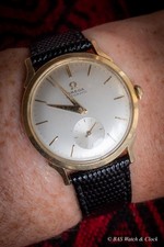 Omega Cal 344 1954 paraurti automatico 14K GF quadrante argento a cupola Dogleg Lugs - revisionato