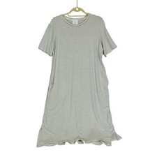 SLSF Sarah Liller T-Shirt Midi Dress L White Black Terry Slits Pockets Beachy