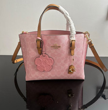 Coach CER24 Mollie Tote Bag 25 In Signature Canvas With Charms Powder Pink New