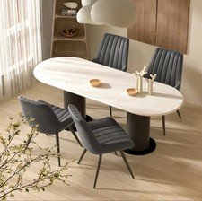 Dining Chairs Set of 4 | Upholstered Chairs, 10cm Cushion, Metal Legs, Dark Grey