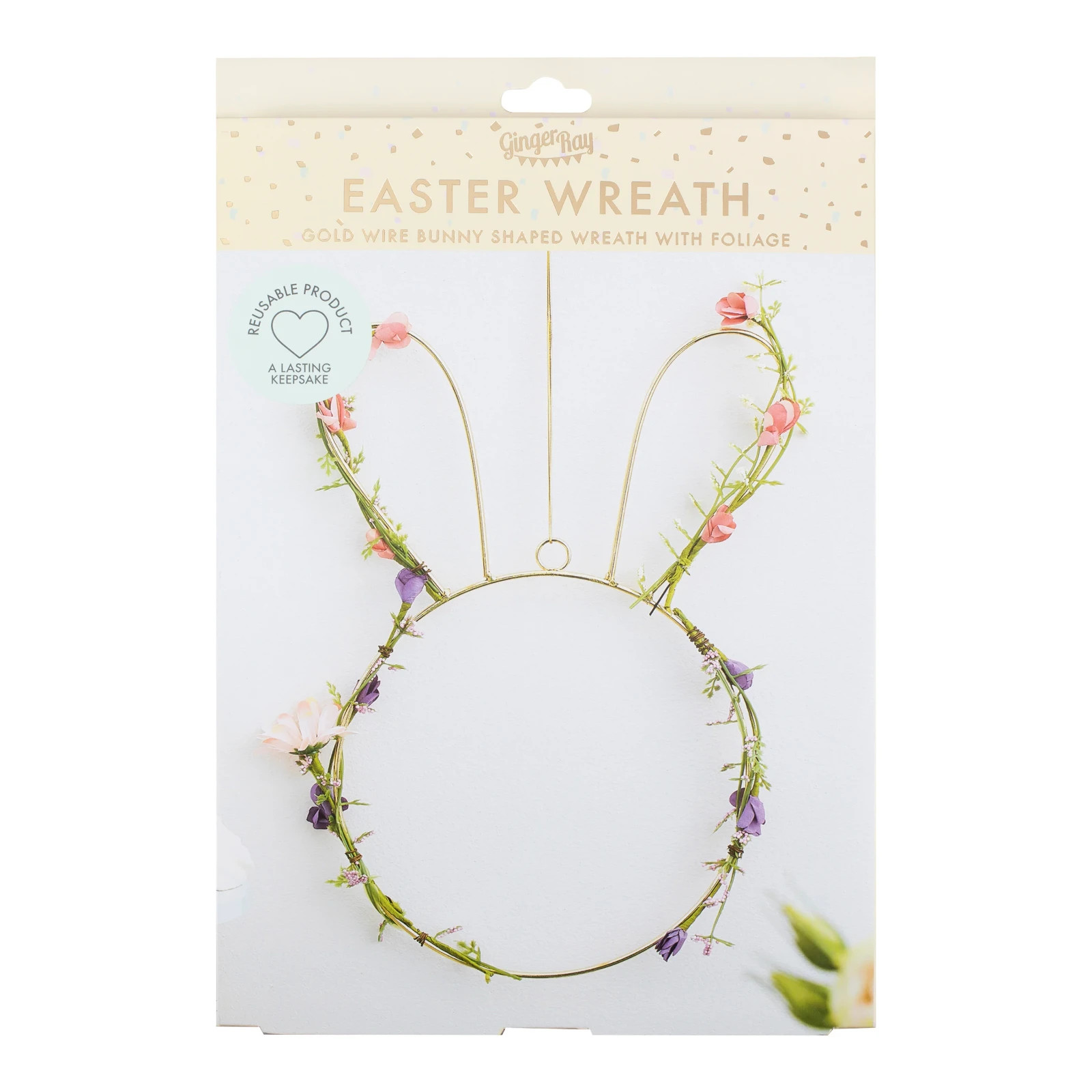 Ginger Ray Easter Bunny Shaped Wreath, Floral Easter Decoration FREE DELIVERY