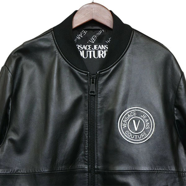 Versace Jeans Couture Leather Bomber Jacket Black L Used Vintage Mens Fashion image 4
