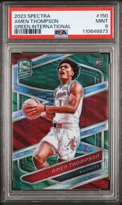 2023 PANINI SPECTRA GREEN INTERNATIONAL #150 AMEN THOMPSON 1/75 PSA 9