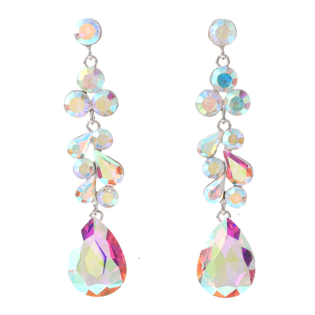 Silver Tone Alloy Metal Crystal Rhinestone Drop Post Earrings ER2635-SAB