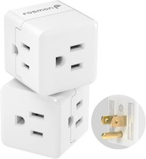 3 Outlet Wall Adapter Cube Tap 90 Degree Plug Extender 3-Prong Splitter 2 Pack