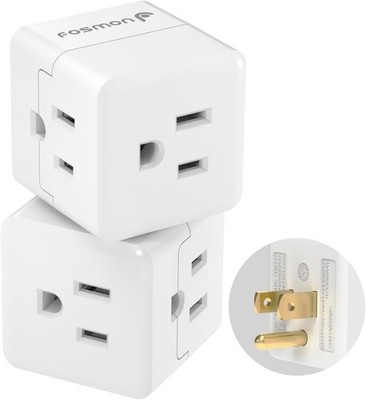 3 Outlet Wall Adapter Cube Tap 90 Degree Plug Extender 3-Prong Splitter 2 Pack
