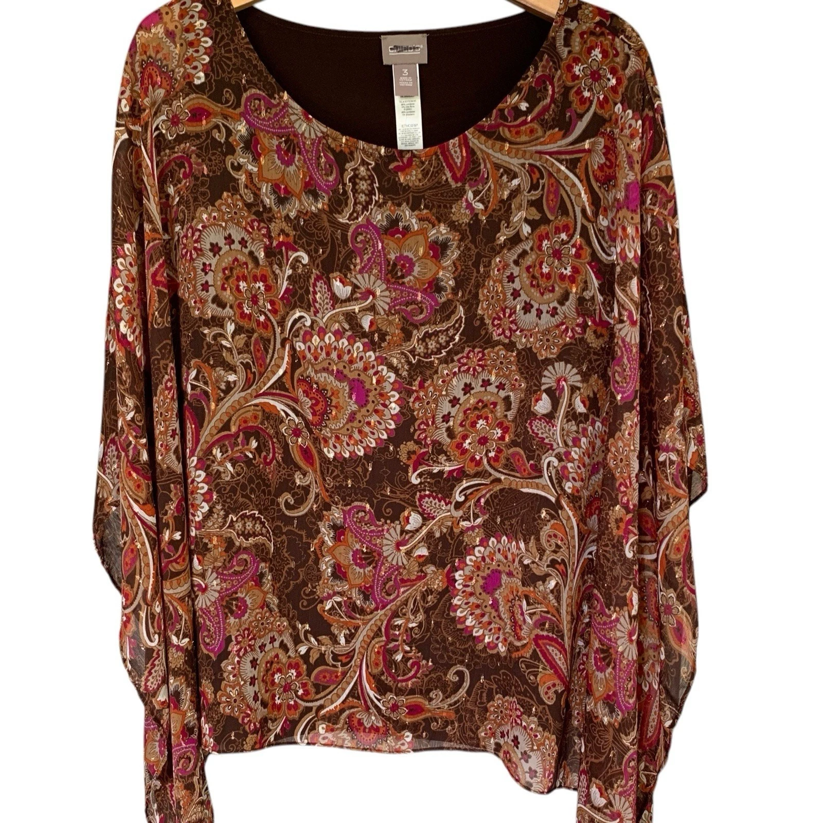 NWT Chico's Poncho Women's Sz 3 (XL) Lace Floral Jayma Chiffon Rockledge Western