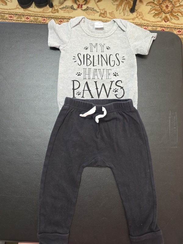 Boys Sz 12m My Siblings Have Paws Tshirt And Thin Pants