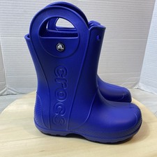 Crocs Blue Handle It Rain Boots Unisex Kids Size J 2 Waterproof Pull On New