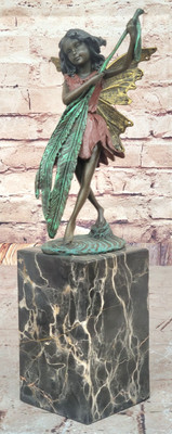 Elegante Fee Mit Blatt Bronze Statue Milo Signierte Kunstfigur