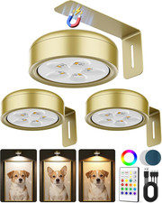 3 Pack Picture Lights for Wall, Wireless Magnetic LED Puck Light - Gold