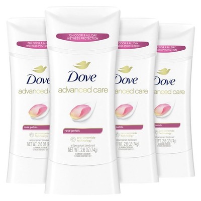 Antiperspirant Deodorant Stick Rose Petals 4 Count 2.6 oz Dove Care Advanced