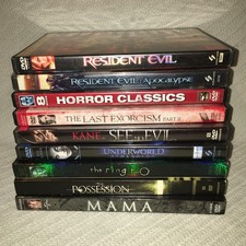 LOT OF 9 HORROR SCARY DVDS IN CASES MAMA THE LAST EXORCISM RESIDENT EVIL Classic