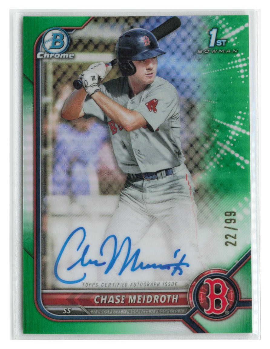 Chase Meidroth 2022 Bowman Chrome 1st Auto Green #/99 #CDA-CM-Red Sox