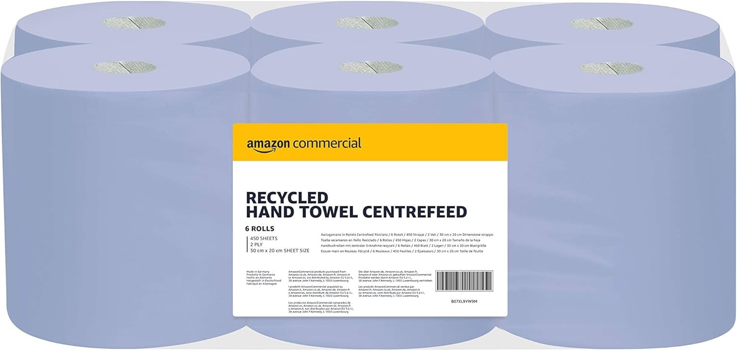AmazonCommercial Multipurpose Blue Roll Paper Towels, 2-Ply Centrefeed, 6