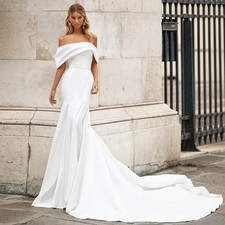 Satin Mermaid Wedding Dresses Beach Wedding Party Elegant Bridal Gown with Train
