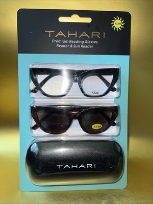 Tahari Premium Reading Glasses Reader & Sun Reader +3.00 New with case
