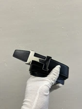 Hermes H-belt Silver Constance Black Brown Pebble Leather Size 95/38 AB12S