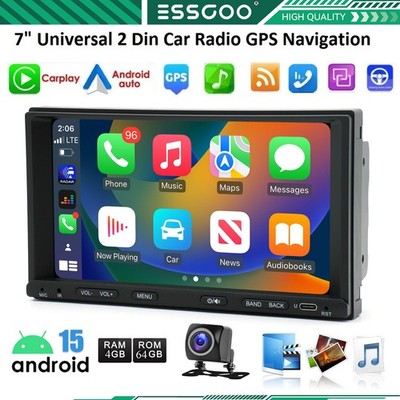 2 Din 7'' Car Stereo Radio 64G GPS Navi Wireless Carplay Android Auto with Camera