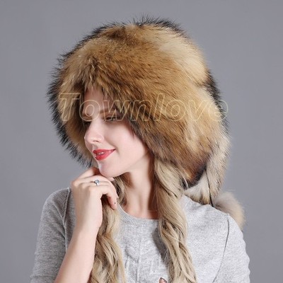 Unisex Full Covered Real Fox Fur Hat Russian Ushanka Cossack Hunter Hat Ski Cap