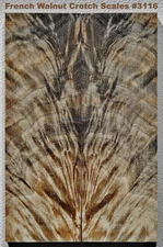 NICE Stabilized French Walnut Feather Crotch scales #3116, 5 15/16 x 2 x 3/8+"