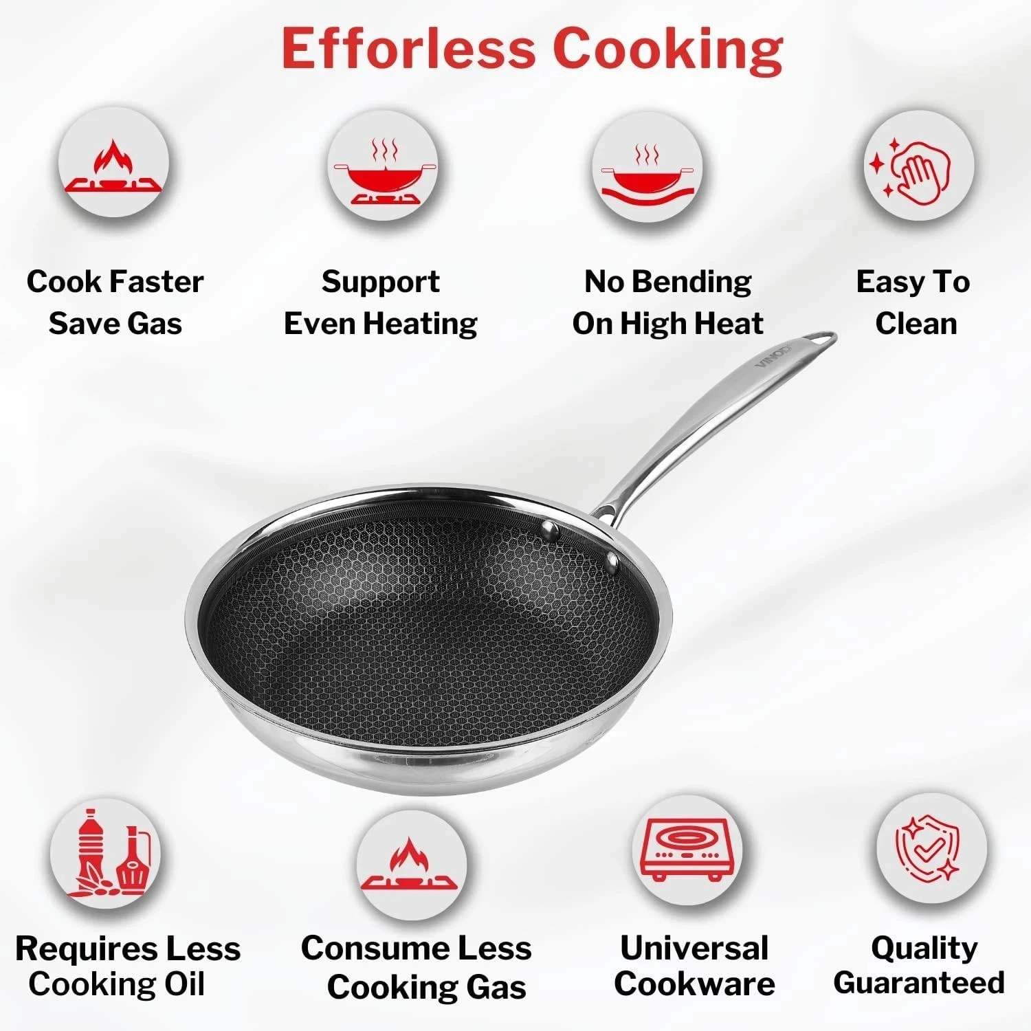 Vinod Platinum Triply Stainless-Steel Professional Fry Pan HoneyComb Induction