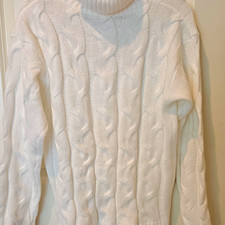 Women's White Solid Cable-Knit Turtleneck Long Sleeve Pullover Sweater M. O2
