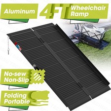 4ft 600 lbs Folding Wheelchair Ramp Aluminum Mobility Ramp No-sew Non-Slip Black