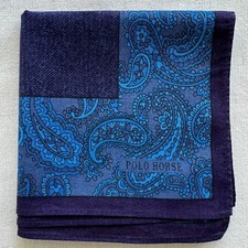 VTG Handkerchief Plain Blue Cotton Denim style Border Paisley Pocket Square 18"