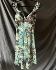 BCX | Paisley Midi Dress Brown Green Blue Boho Y2K Tuscan Mom Fairy Grunge | 9