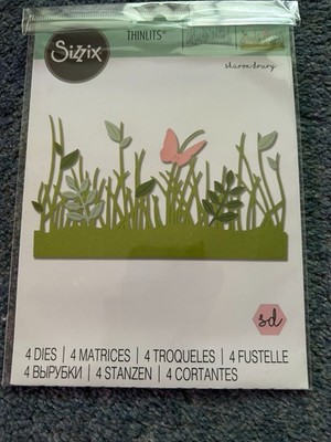 SIZZIX THINLITS 4 STANZEN FRÜHLINGSBORDÜREN GRAS SCHMETTERLING LAUB NEU 66438