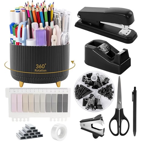 Black Office Supplies Set, Black Desk Organizer and Accessories 10pcs with 36...