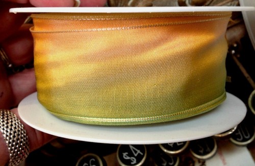 vintage ribbon rayon acetate 1.5-2" apricot green ombre 1yd made in France - Picture 2 of 3