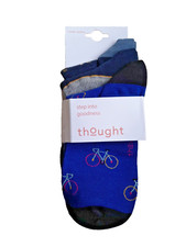THOUGHT BAMBOO MENS' GIFT PACK 3 TRAINER SOCKS - SBM8043 ADY BIKE  STRIPE-BNWT