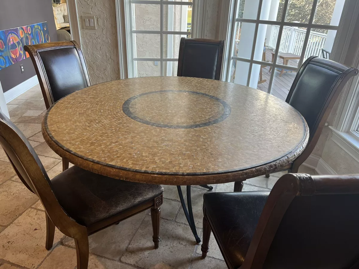 Amazing Arhaus Travertine Marble Mosaic Dining Room Table 60 Round Wrought Iron