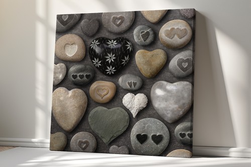 Heart Shaped Stones Canvas Print Wall Art, Stylish Home Decor Wall Hanging - Picture 9 of 12