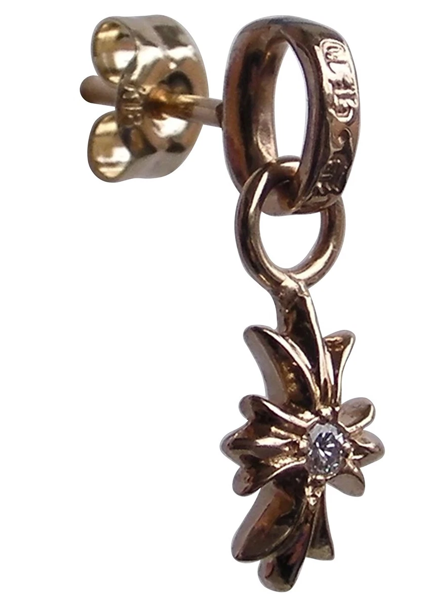CHROME HEARTS NEW 22K TINY E CH PLUS EARRING 2 DIAMONDS AUTHENTIC