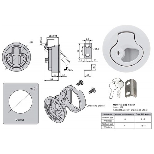 2" Plastic White Marine Boat Deck Hatch Flush Pull Slam Latches W/Key US 1 Pair - Picture 7 of 11
