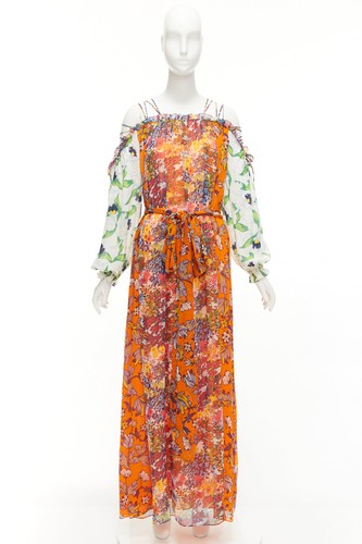TORY BURCH Shasta orange green white floral silk cold shoulder maxi dress - Picture 9 of 9