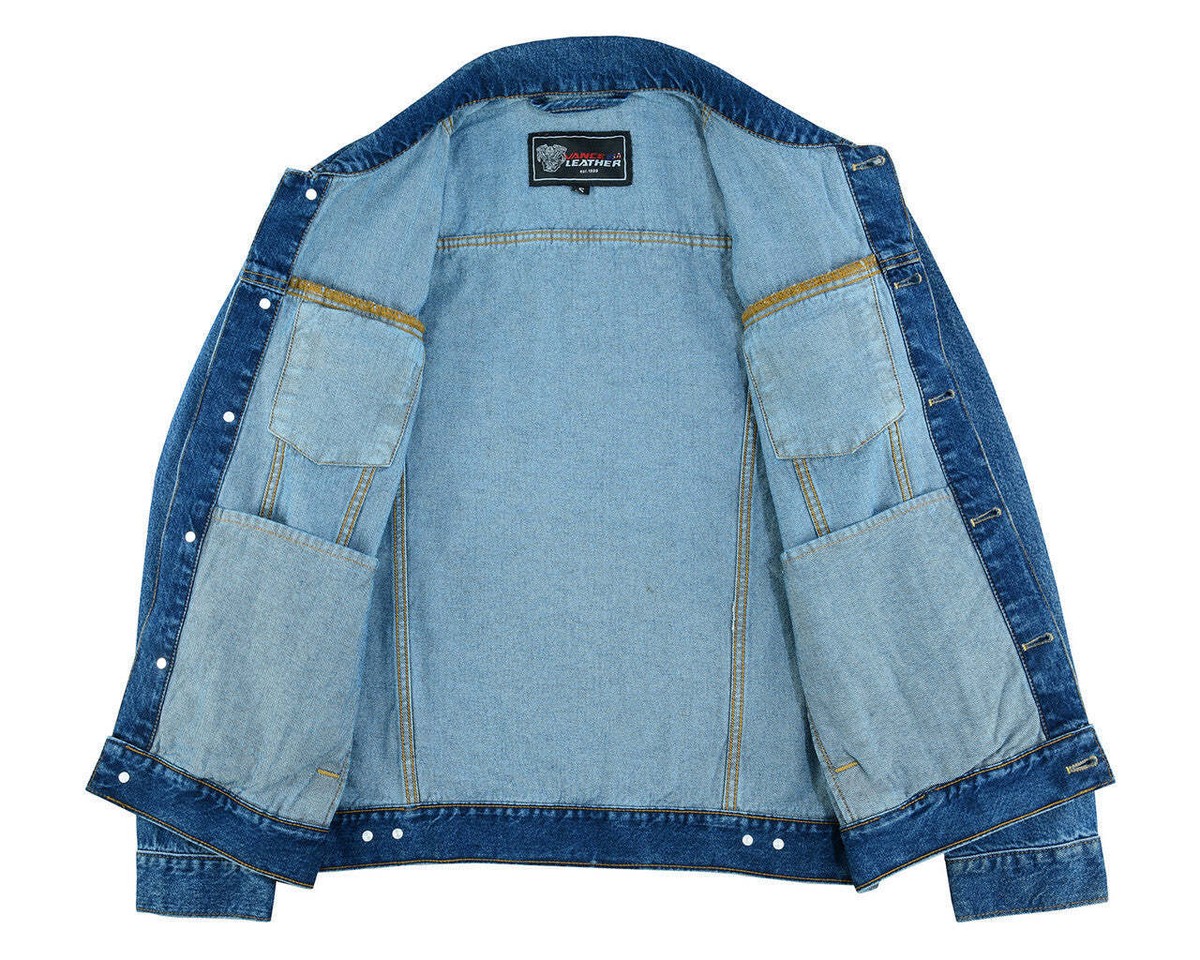 Mens Blue Denim Button Front Motorcycle Jacket, Jean Jacket