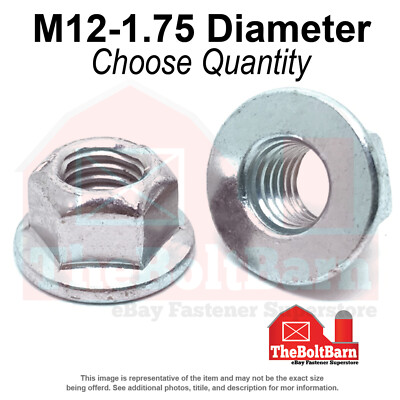 M12-1.75 Class 8 Hex Flange Top Lock Nuts Zinc Clear Coarse Thread (Pick Qty)