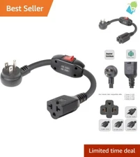 Durable 1FT Heavy Duty Extension Cord with 4-in-1 T-Blade and Inline 23A Switch