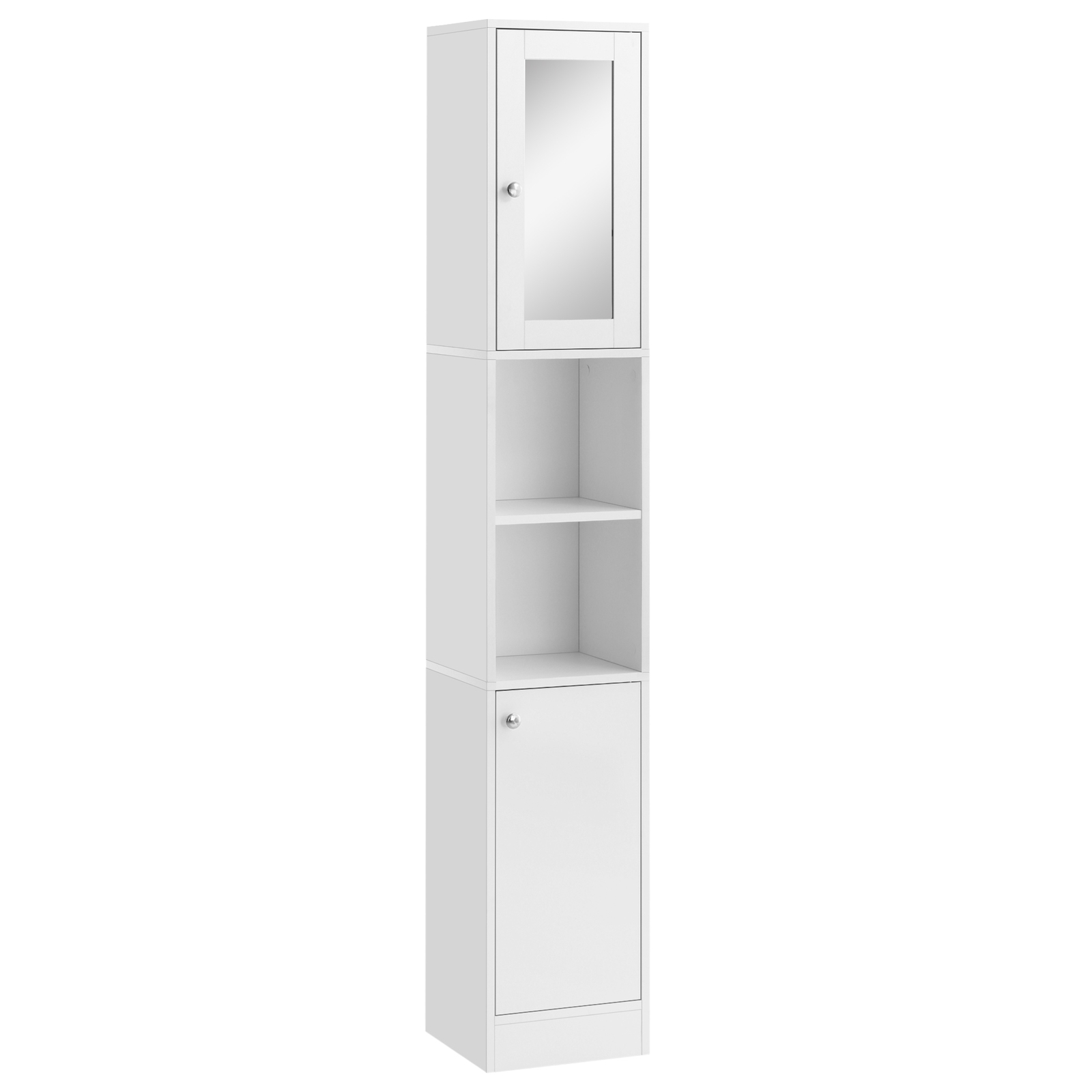 Bathroom Floor Storage Cabinet with Mirror and Shelves Tallboy Unit