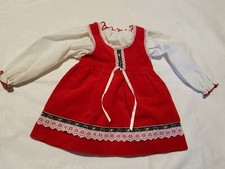 Vtg Toddle Time 18mths Baby Toddler red White Pinafore dress set Easter party