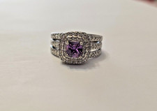 Purple  Clear Cubic Zirconia CZ Silver Plated Ring Sz 9
