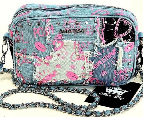 Mia Bag Borsa Tracolla Graffiti Fuxia Jeans Denim Patch | eBay