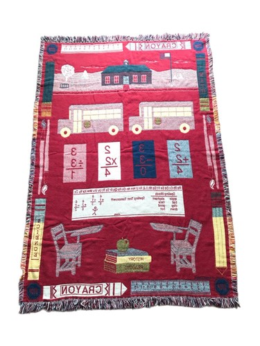 Vintage Szkoła Książki w klasie Autobus Tablica Nauczyciel Gobelin Narzuta Koc - Zdjęcie 8 z 8