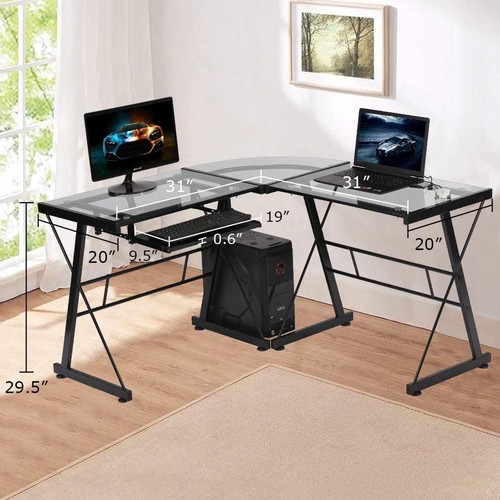 Computer Desk Gaming Desk L Shaped Corner Desk Home Office Writing Workstation - Picture 24 of 24