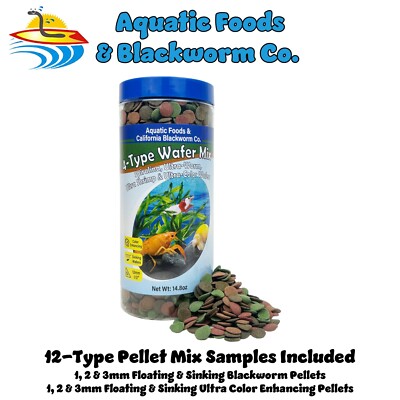 4-Type Wafer Mix of Spirulina, Worm, Shrimp, Color Wafers. FREE 12-Type Pellets