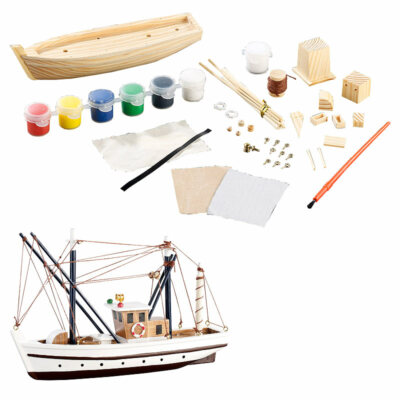 Playtastic Schiffsmodell: 40-teiliger Schiff-Bausatz Fischkutter aus Holz